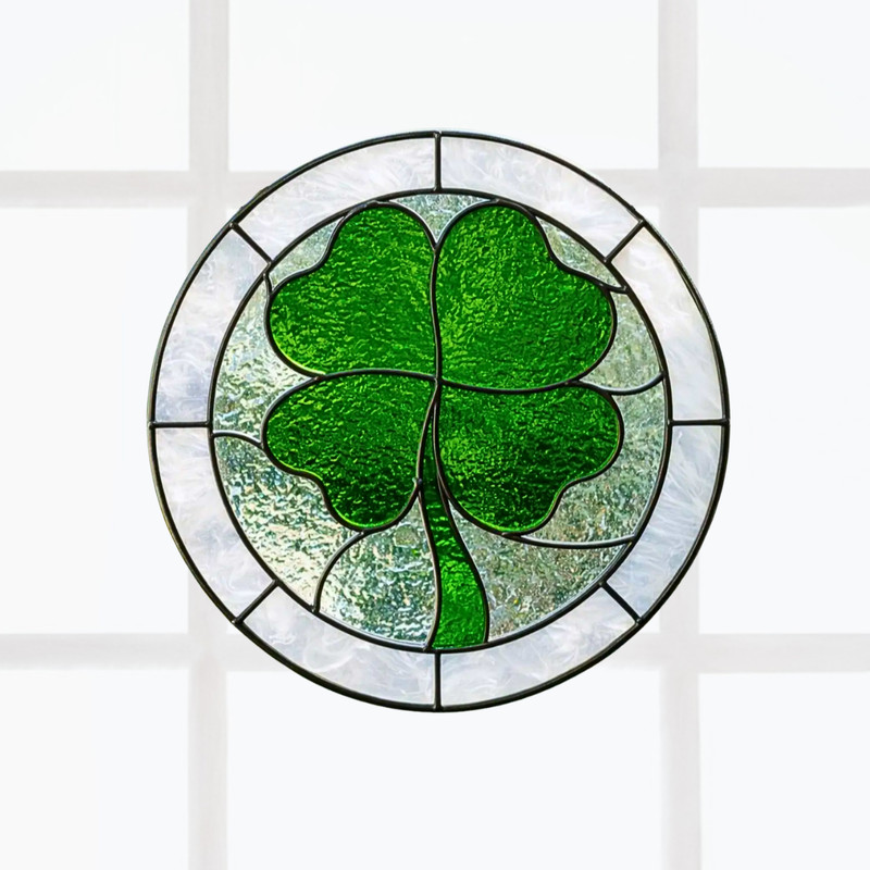 4 Leaf Clover St. Patrick's Day Faux Stained-Glass WINDOW CLING Size 8" Vinyl gallery