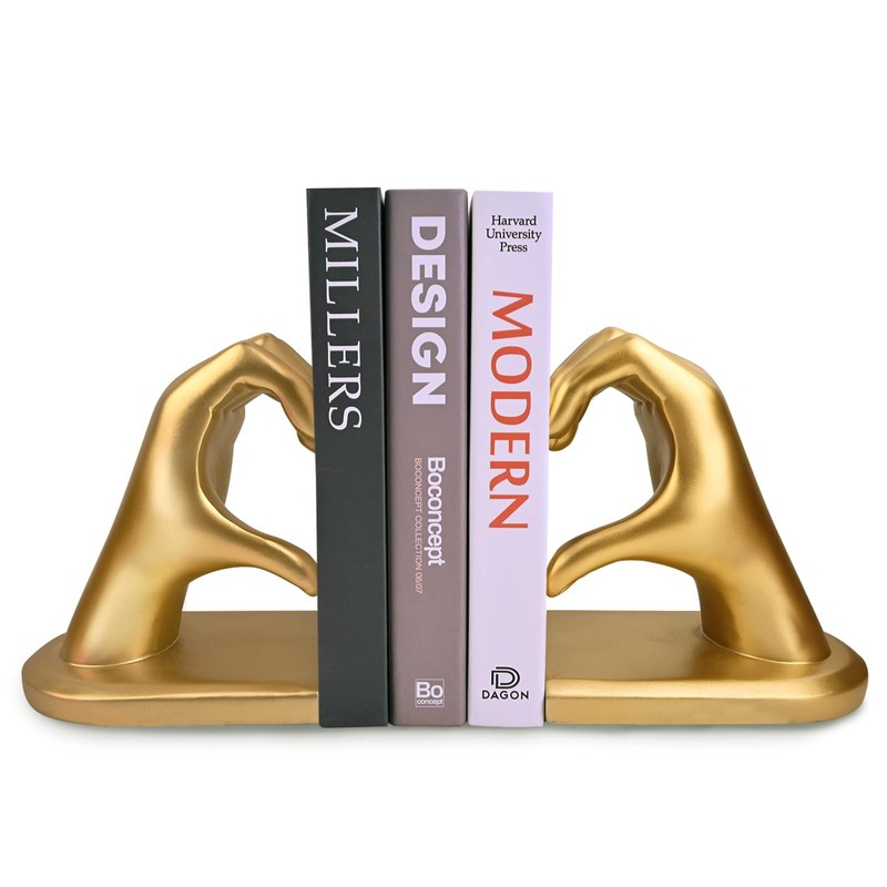 Gold Heart Hands Sculpture Aesthetic Bedroom Bookshelf Decorative Bookends