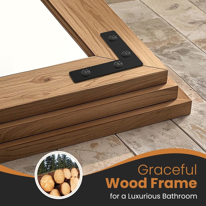 Full Length Mirror with Wooden Frame, 65"X24" 65"L x 24"W, Brown gallery