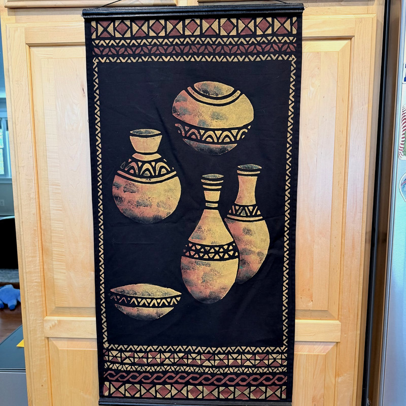 Vintage African Cloth Batik Tribal Folk Wall Art Hangings Hand Painted 18x39" gallery