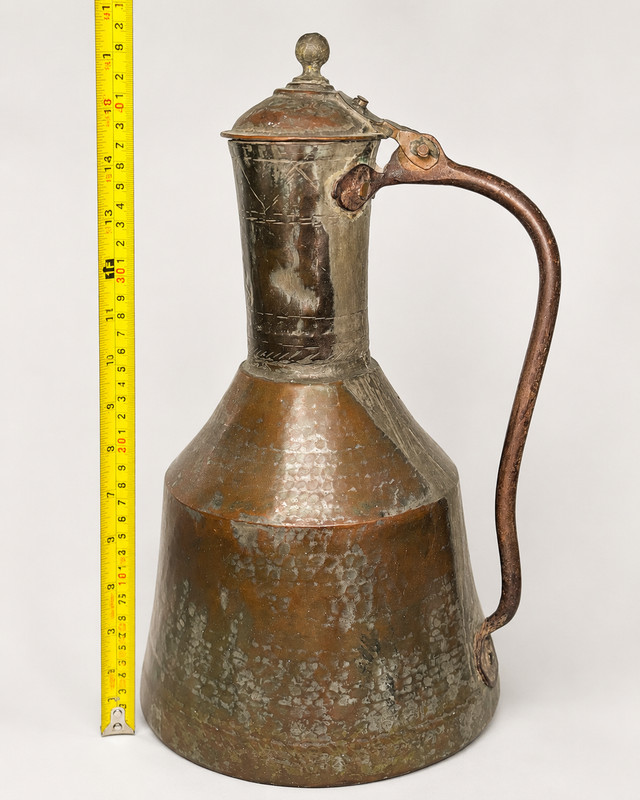 Antique Ottoman Copper Ewer 19th Century Hand-Hammered Middle Eastern Dallah 16″