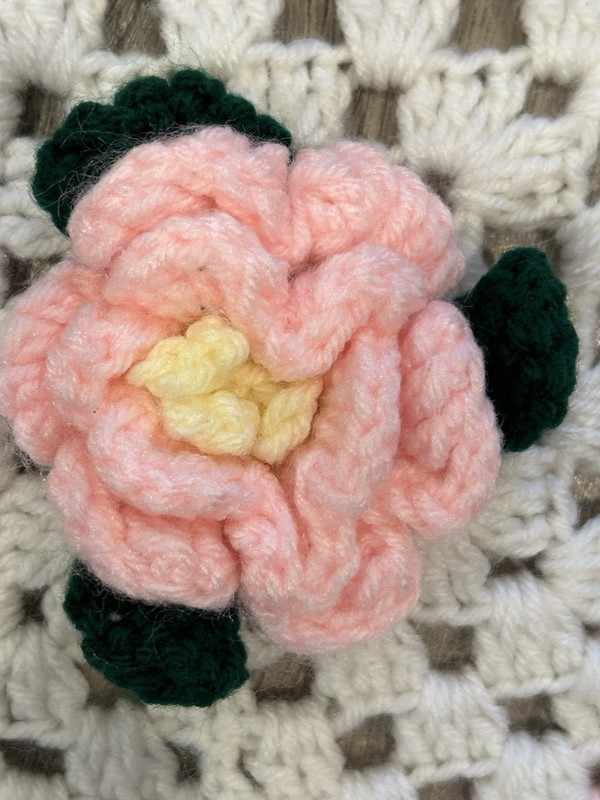 Vintage Handmade Crochet Afghan Throw Blanket White 3D Pink Roses Cottage Core gallery