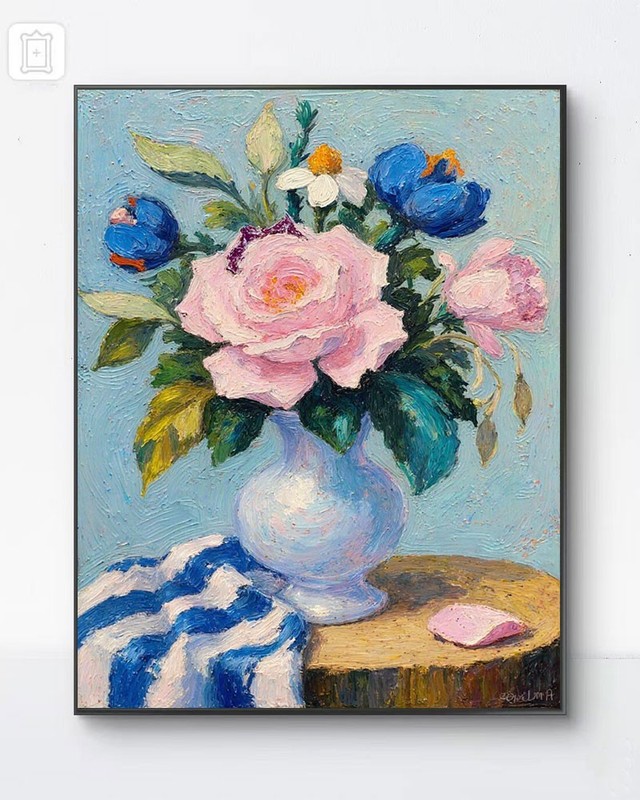 🌸 Impressionist Floral Still Life: Textured Oil Painting Canvas Art 🎨