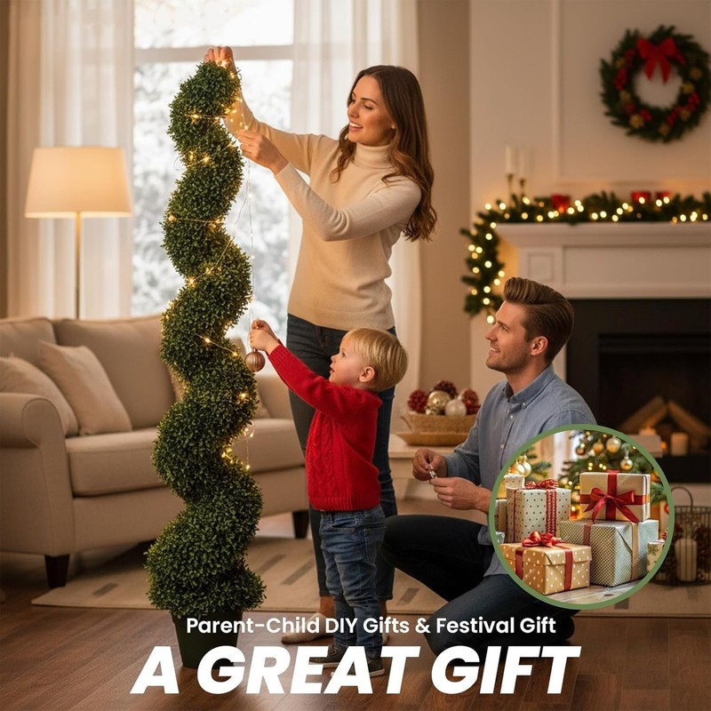 3'/3.5'/5' Topiary Boxwood Triple Spiral Artificial Tree UV Home Decor Set of 2 gallery
