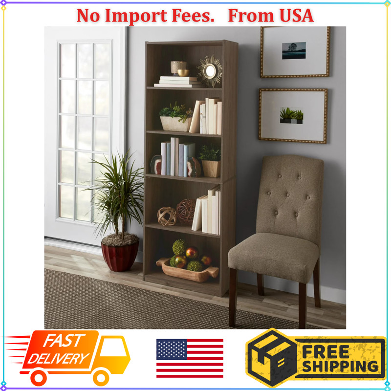 71″ Tall Adjustable 5-Shelf Wood Bookcase Storage Shelving Book Wide Bookshelf