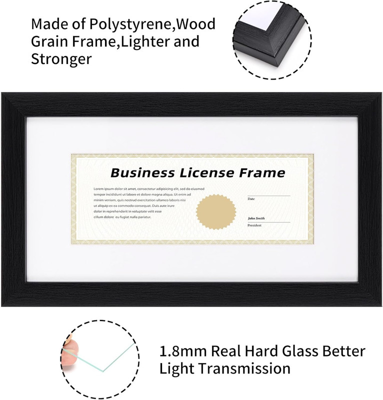 5X10 Business License Frames Set of 2, Standard Bank Check Frame 3X7.5 with Mat, gallery