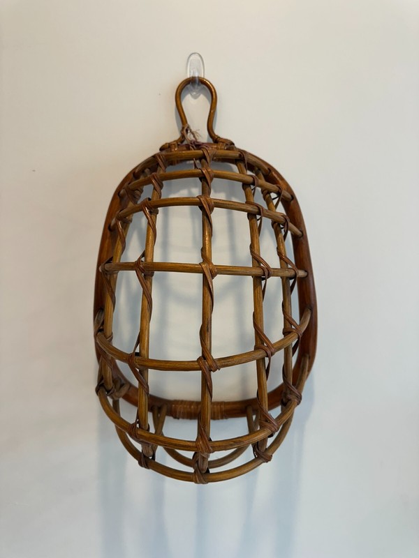Vintage Bamboo Rattan Wicker Hanging Plant Holder Basket Unique