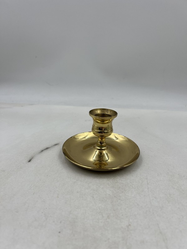 Brass Candle Holder Chamberstick Round Saucer Drip Tray Gold Tone Home Decor