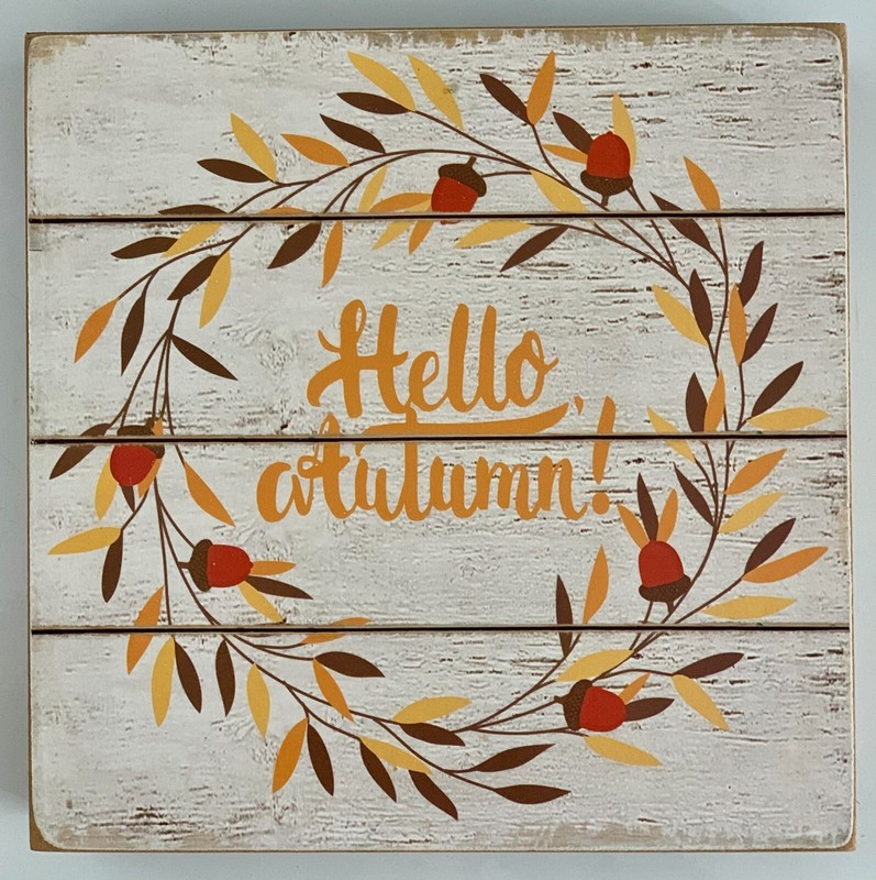 “Hello Autumn!” Box Frame Wood Sign Decor just shy of 8in – 7 14/16in