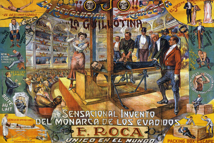MAGIC TRICK GUILLOTINE LA GUILHOTINA REVOLUCION FRANCESA VINTAGE POSTER REPRO