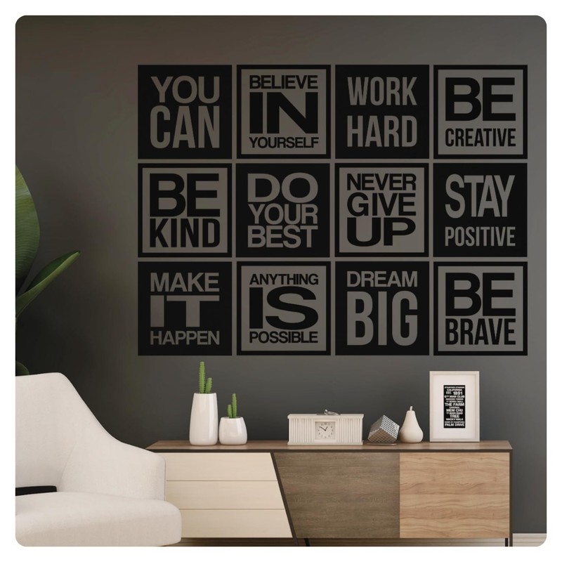 Large 12 PC Motivational Wall Decal Positive Inspirational Quote Phrases Deco...