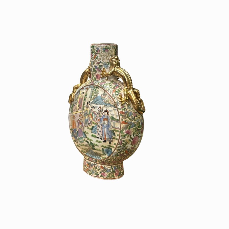 Chinese Oriental Porcelain People Scenery Flat Round Shape Vase ws3491 gallery