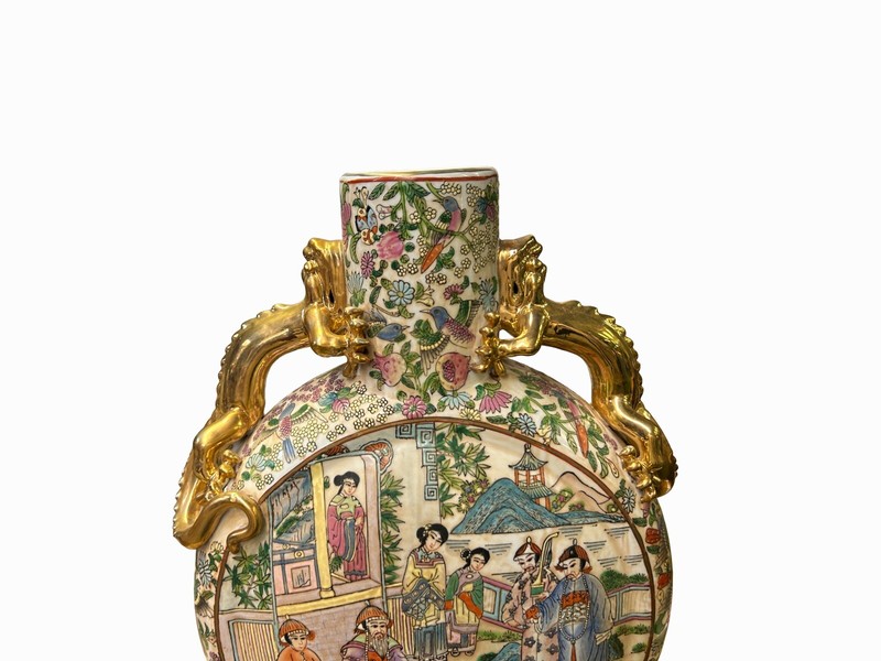 Chinese Oriental Porcelain People Scenery Flat Round Shape Vase ws3491 gallery