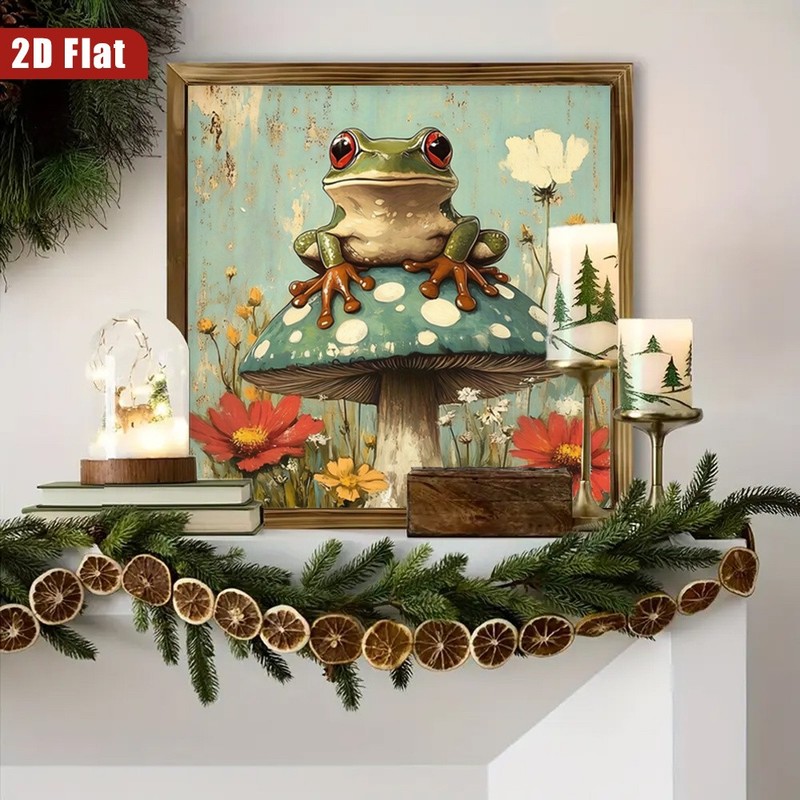 Forest Lover Retro Spotted Mushroom Red Eye Frog Rustic Wall Hanging Plaque Gift gallery
