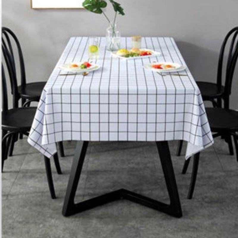 Modern Minimalist Tablecloth Waterproof PVC Black Grid Pattern on White gallery