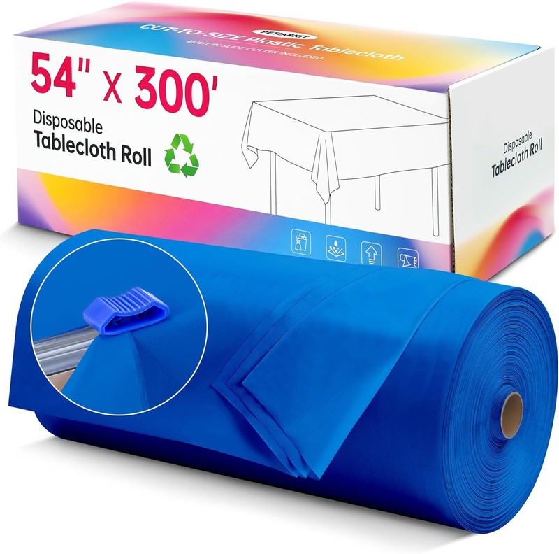 Plastic Table Cloth Disposable, 54In X 300Feet Table Cover Roll, Disposable