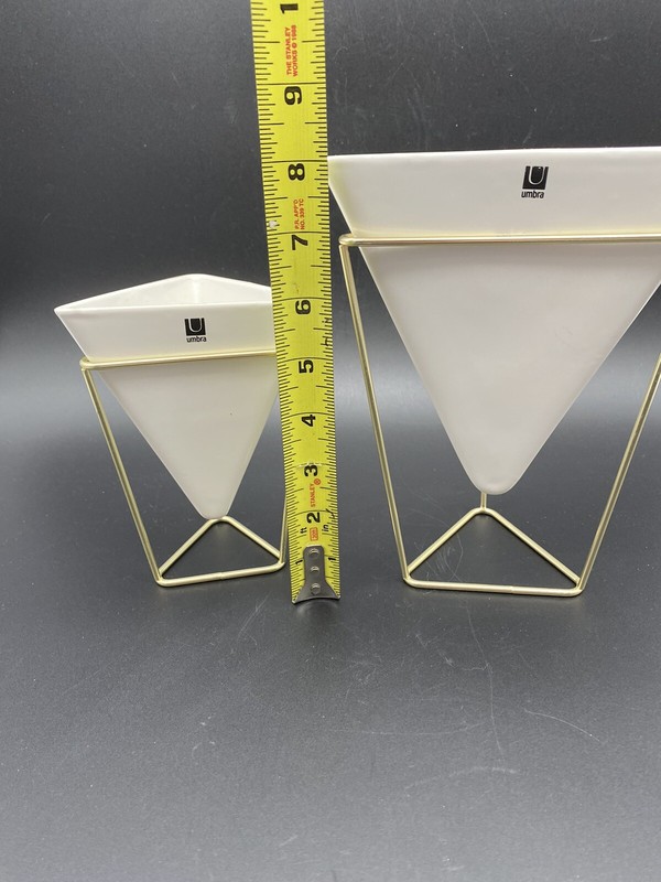 2 UMBRA TRIGG TRIANGULAR CERAMIC VASE CONTAINERS and STANDS gallery
