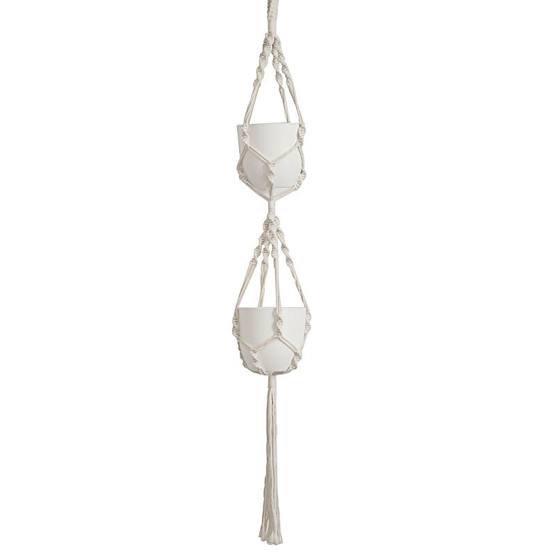 2 Tier Ivory Cotton Rope Macrame Indoor Pot Holder Planter Hanger Party Supplies