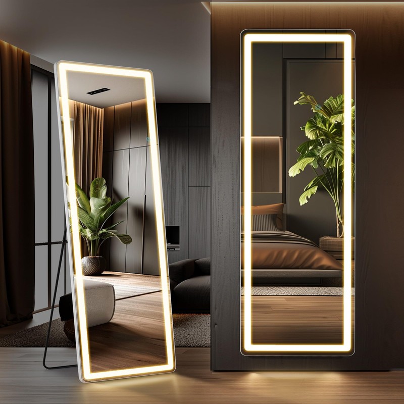 LED Rectangular Full Length Mirror with Light, 64″ L x 21″ W Full Body Standi…