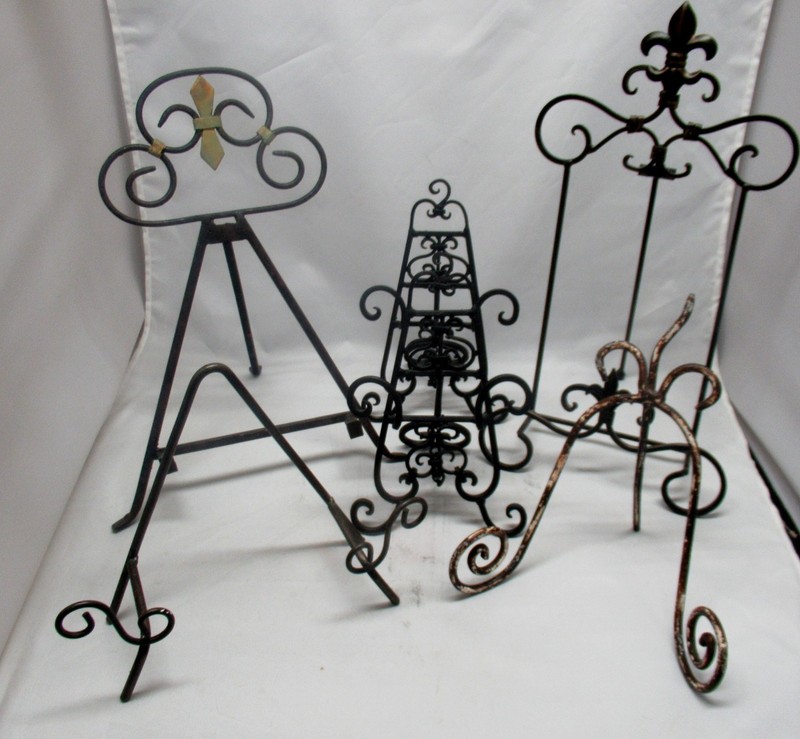 Set of 6 WROUGHT IRON display easels for books, art, framed photos family items