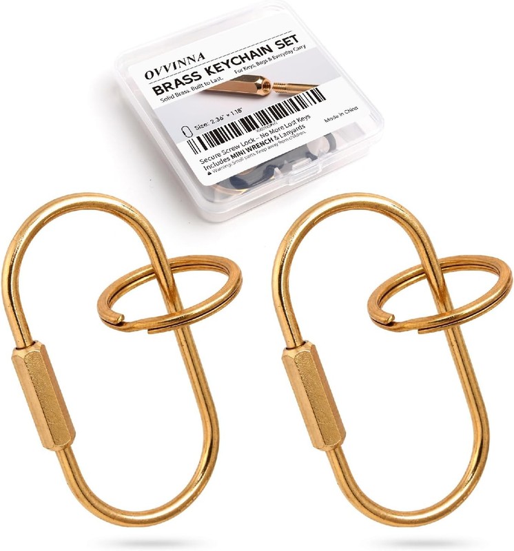 Solid Brass Keychain Set, Gold Screw Lock Carabiner Clips with Key Rings,