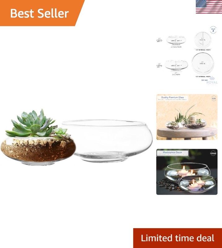 Durable Round Glass Vases (Set of 2) for Stunning Centerpieces & Home Decor