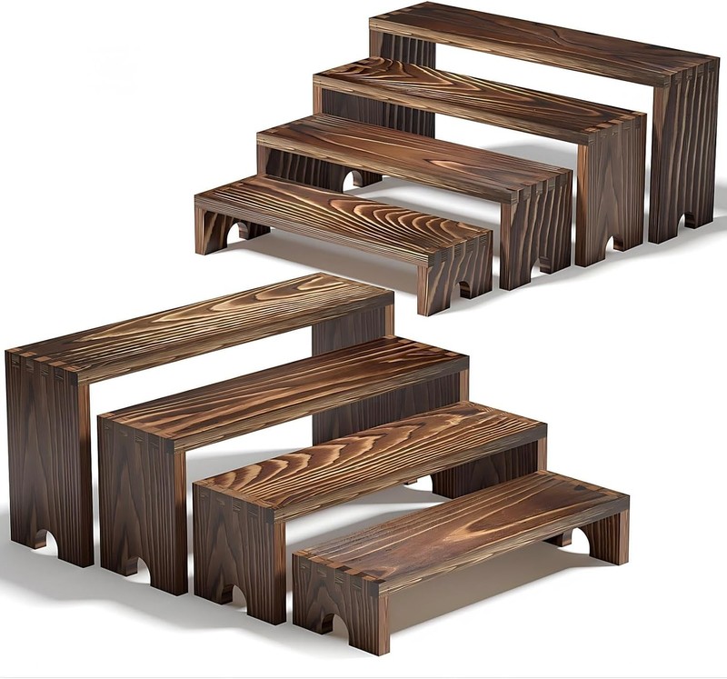 2 Set Wooden Tiered Risers Display Stands for Vendor Events,Stackable Wood Cu... gallery