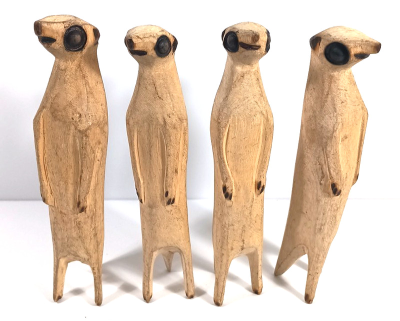 Set of 4 Meerkat Jacaranda Hand Carved Wood Sculptures Figurines