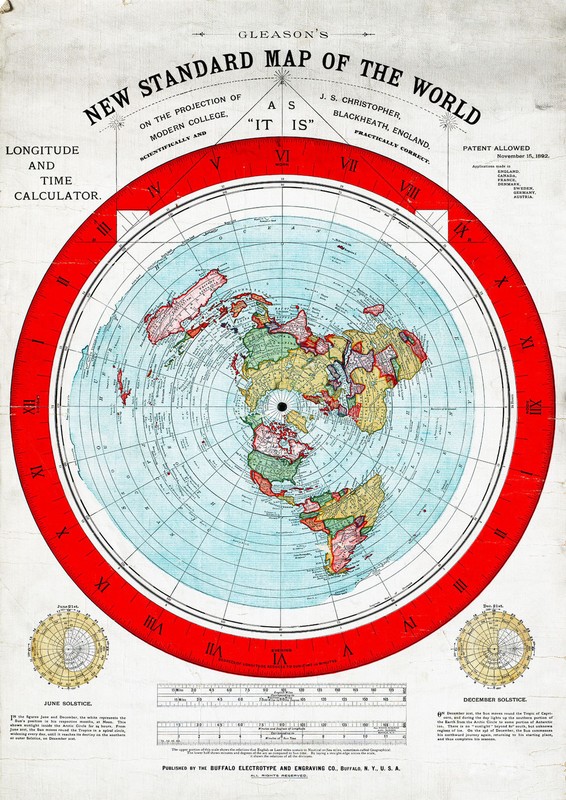 1892 Flat Earth Map – Alexander Gleason’s New Standard Map the World Globe Model