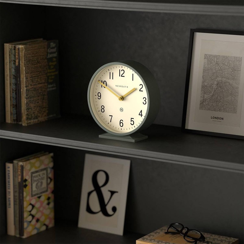 ® Q Mantel Clock | Modern Classic Round Mantel Clock | Asparagus Green | Cont... gallery