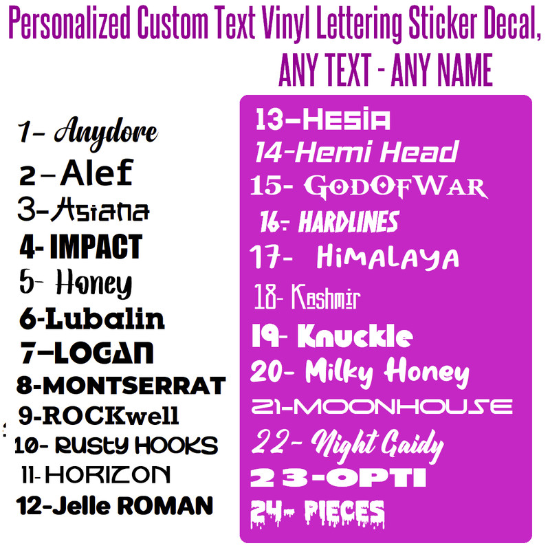 Custom Text Vinyl Lettering Sticker Decal Personalized ANY TEXT – ANY NAME [A10