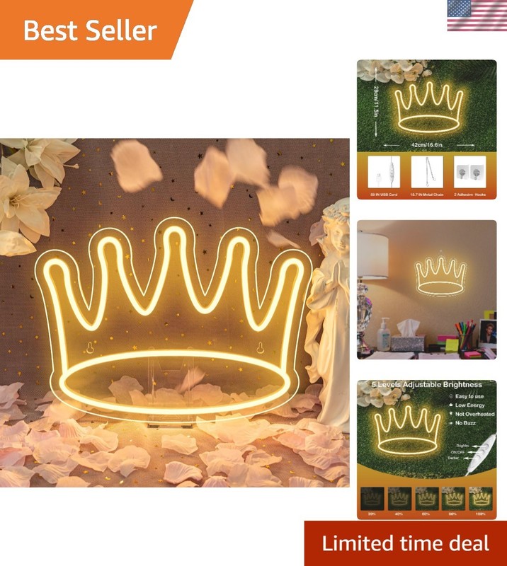 Stylish Crown Neon Light – Large 14” Wall Art for Bedrooms & Celebrations
