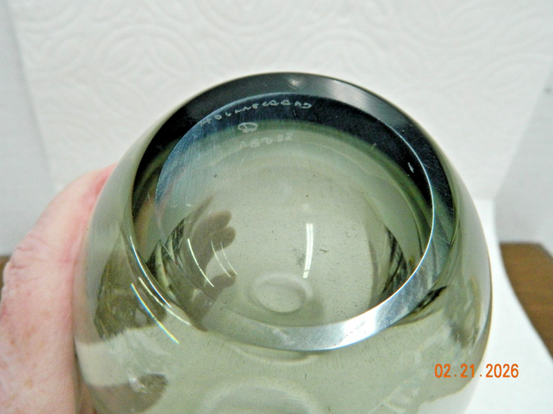 Vintage Per Lutken Hellas Drop Vase Holmegaard Signed 15388 Smoke Gray Glass MCM gallery