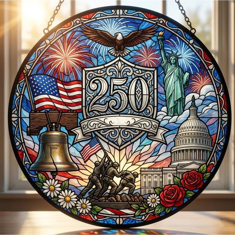 USA 250th Anniversary Suncatcher Liberty Bell Commemorative Glass Decor