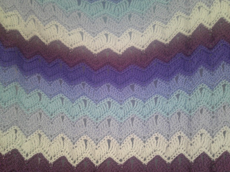 Handmade Crochet Afghan Mid-Weight Throw/Blanket Purple Blue and White 42” x 72” gallery