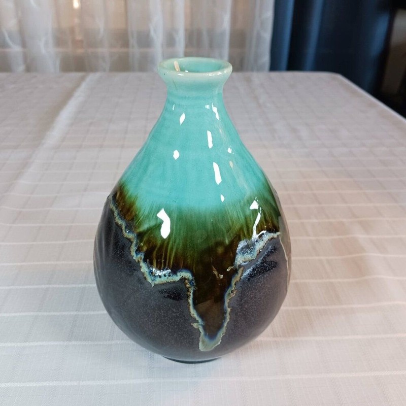 Beautiful Ceramic Drip Glazed Bud Vase Teal to Brown gallery