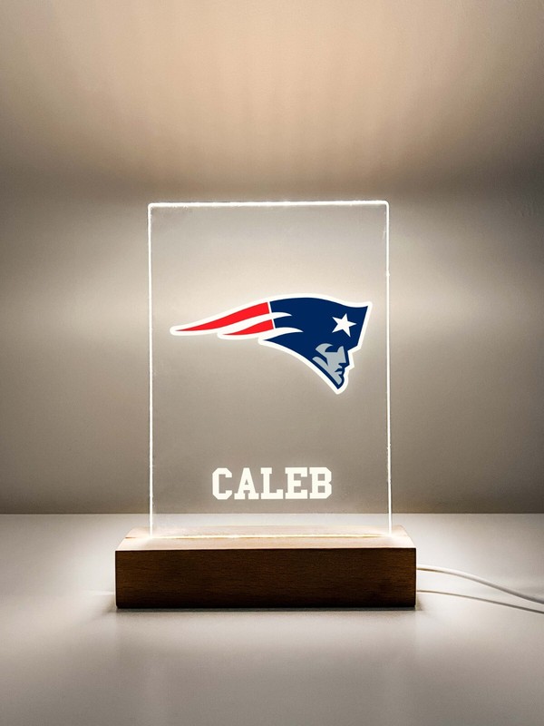 New England Patriots Football Fan Player Sport Wood Base Night Light Up Lamp LED gallery
