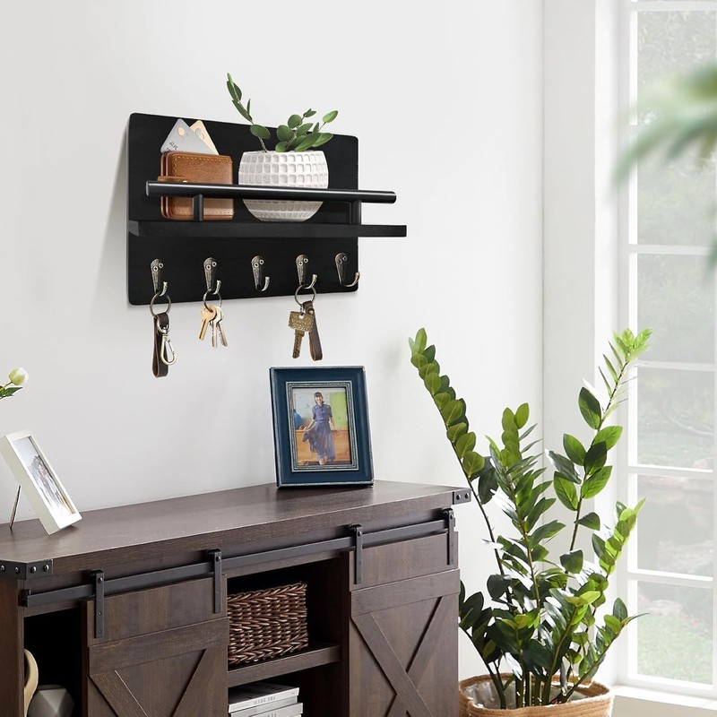 Key Holder Wall Mount Rustic Key Rack with Shelf Hooks Home Organizer gallery