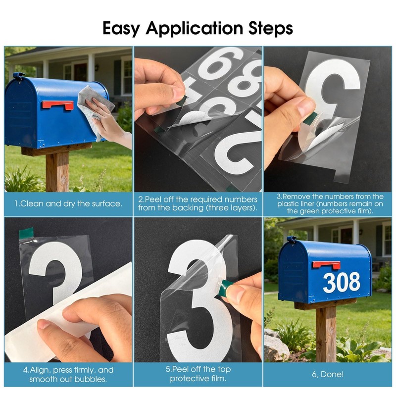 Lacasa 50 PCS 3 Inch Reflective Mailbox Numbers for Outside, 5 Sets Self Adhe... gallery
