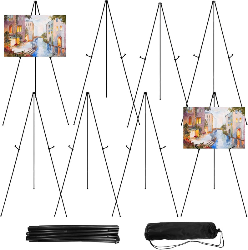 8 Pcs 65″ Portable Easel Stands for Signs, Art, and Weddings – Black Metal