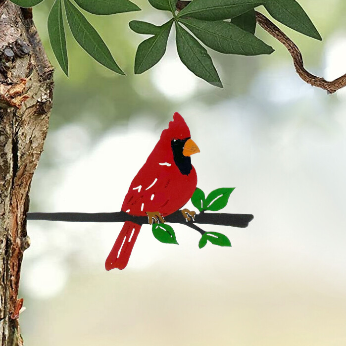 Cardinal Tree Art Metal Bird Stake Yard Garden Tree Decoration Outdoor Décor gallery