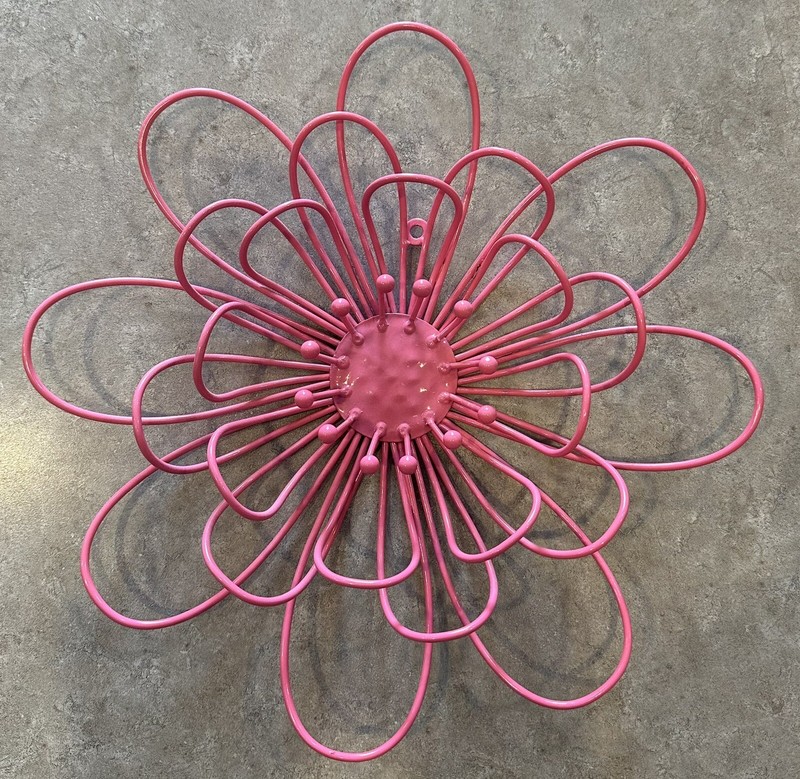Pink Enameled Metal Wall Hanging Flower/ Votive Candle Holder