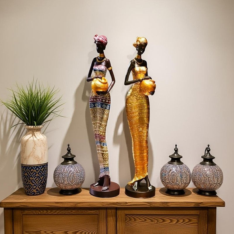 House of Avana African Black and White Resin Tribal Female Handcrafted Figurines gallery