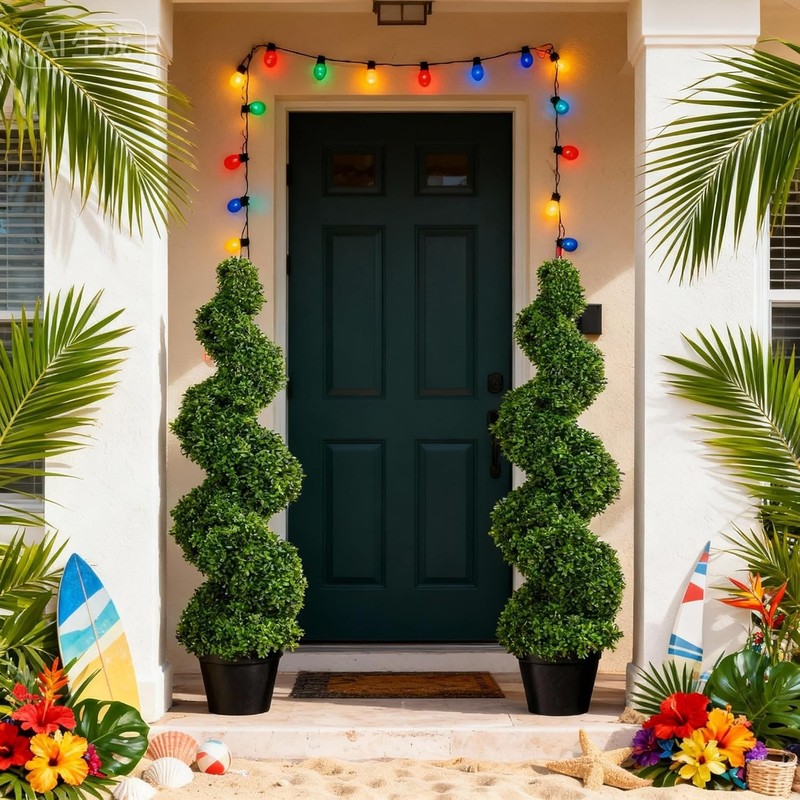 3'/3.5'/5' Topiary Boxwood Triple Spiral Artificial Tree UV Home Decor Set of 2 gallery