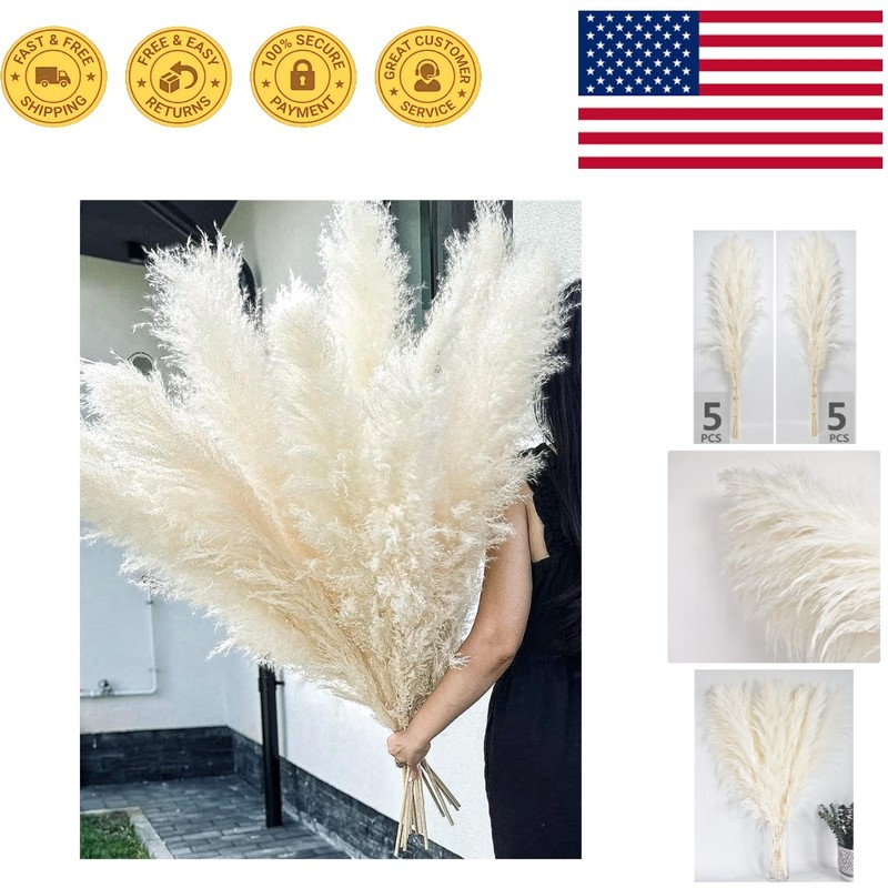 46” White Pampas Grass Decor - Ideal for Wedding and Home Aesthetics