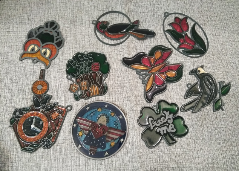 Vintage Sun Catchers Stained Glass Acrylic and Metal ( LOT OF 9)