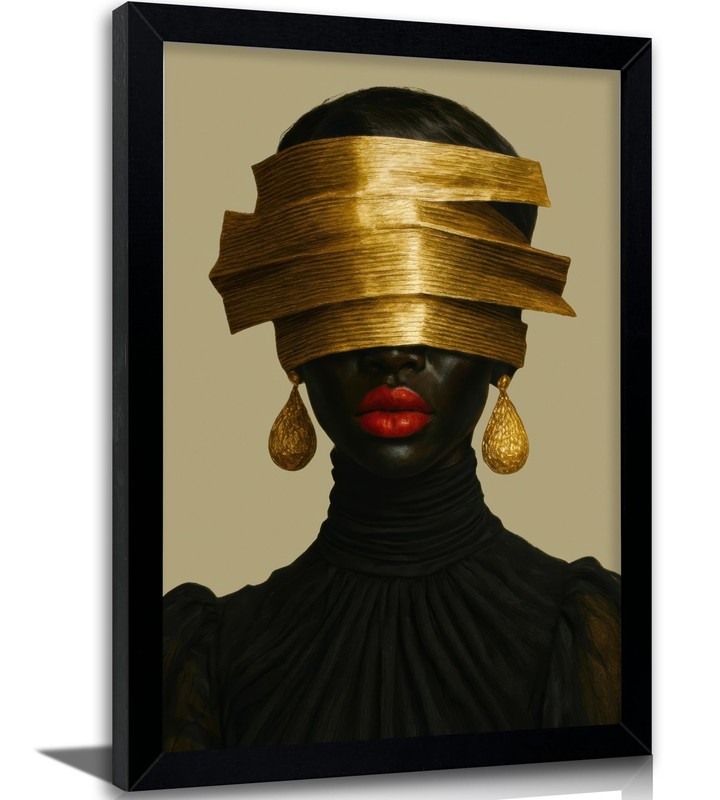 Framed African American Women Canvas Wall Art, Luxury Black Female Figure wit…