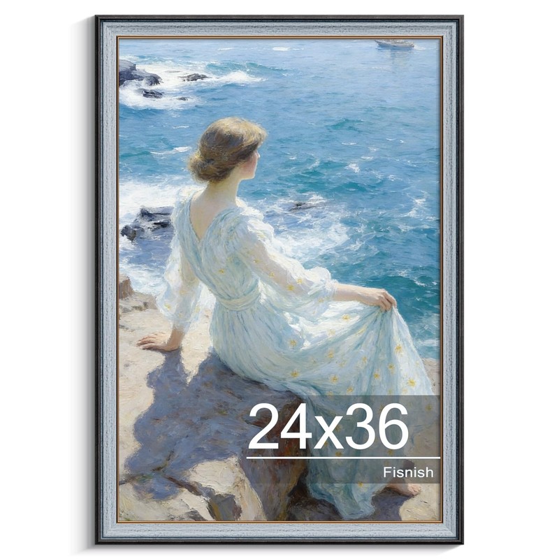 Fisnish 24×36 Poster Frame, Vintage 24 x 36 Poster Frame with HD Plexiglass D…