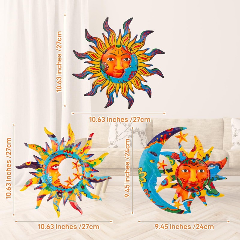 3 Pack Sun and Moon Wall Decor, Hanging Sun Moon & Stars Metal Wall Art, Sun ... gallery