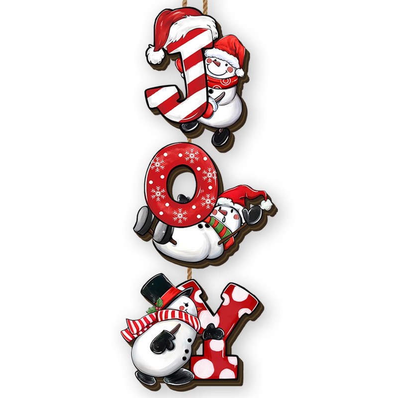Red Christmas Snowman Wooden Wreaths for Front Door Navidad Welcome Sign Winter